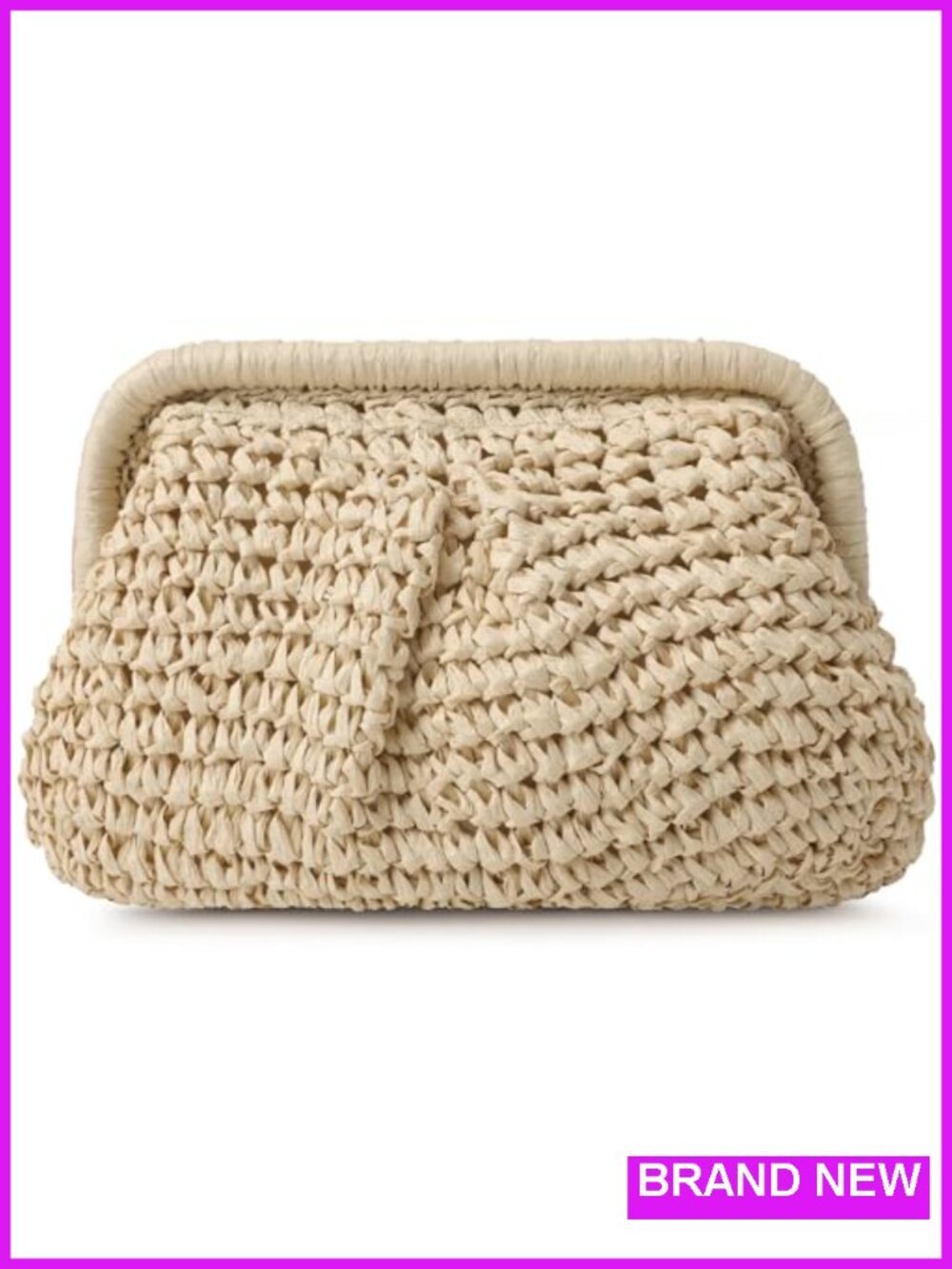 Woven Straw Clutch Purse with Detachable Chain, Crossbody Shoulder Bag